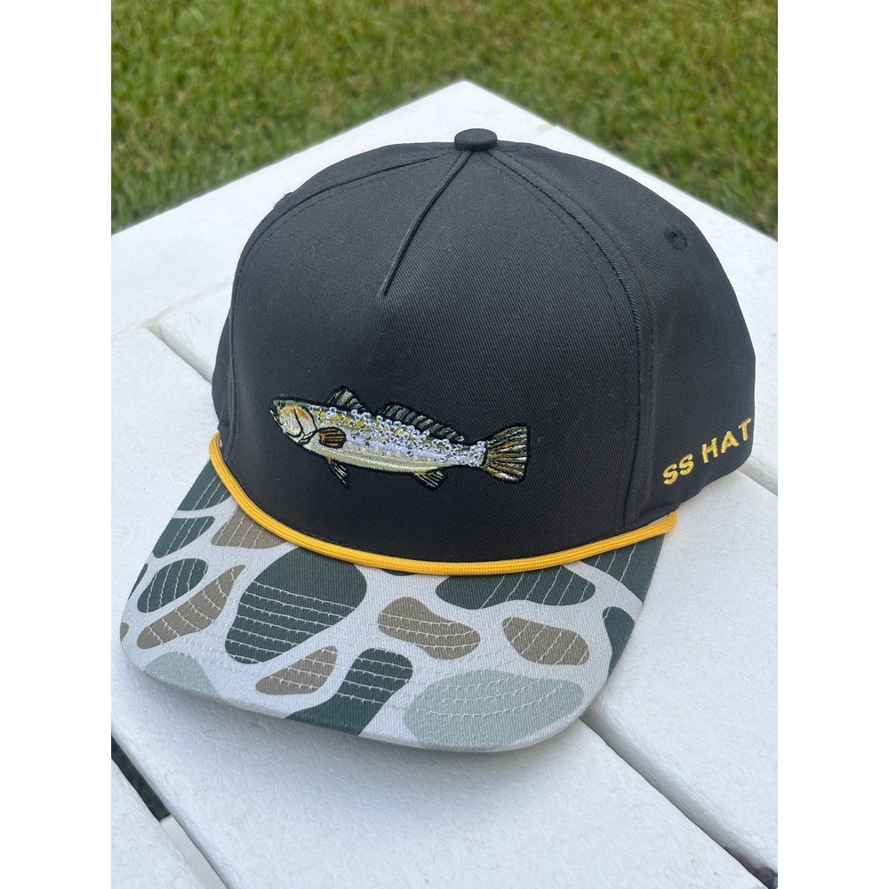 Southern String Hat Co Speckled Trout Fishing Snapback Camo Brim Hat Grey